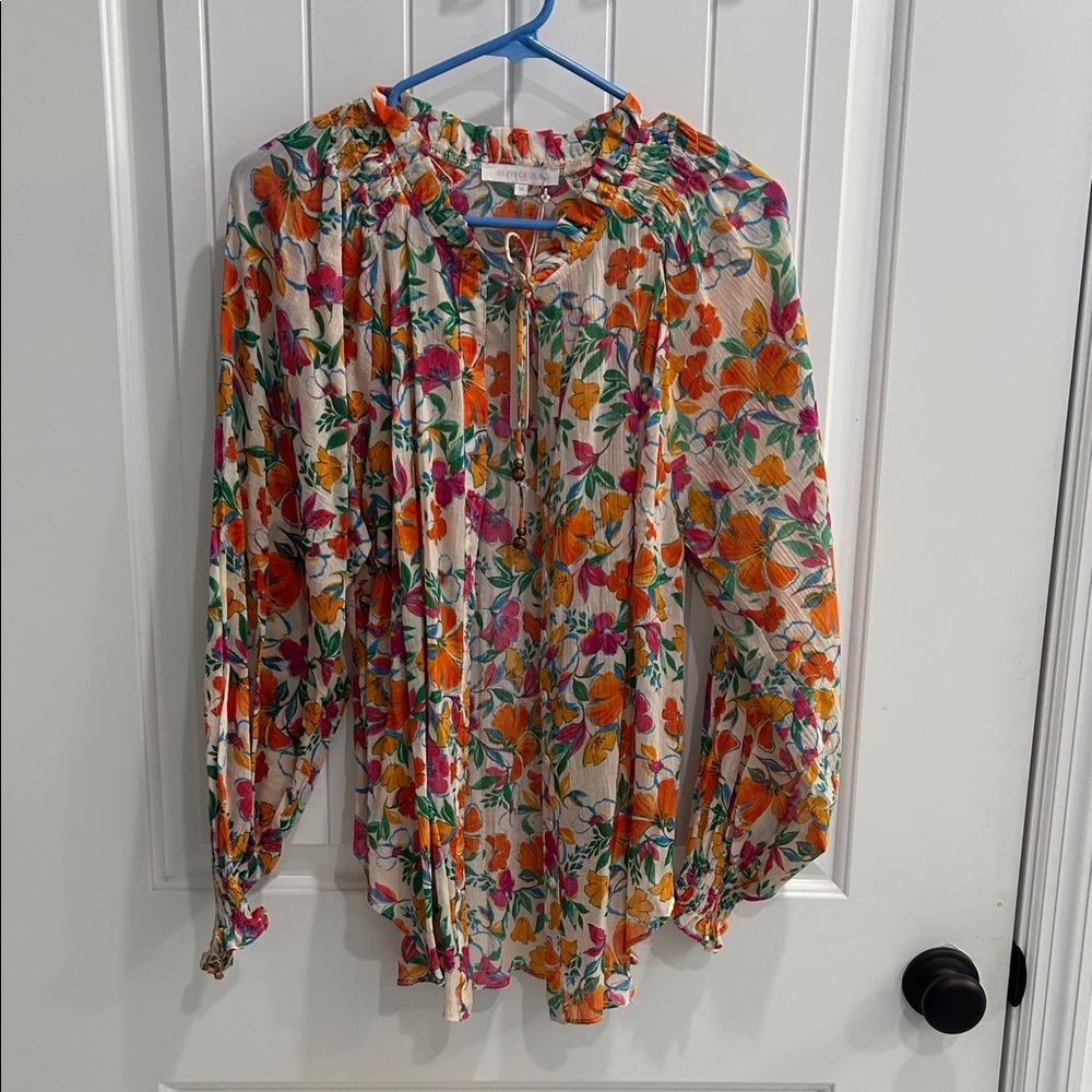Olivaceous Vibrant Floral Blouse - Orange, Pink, Green